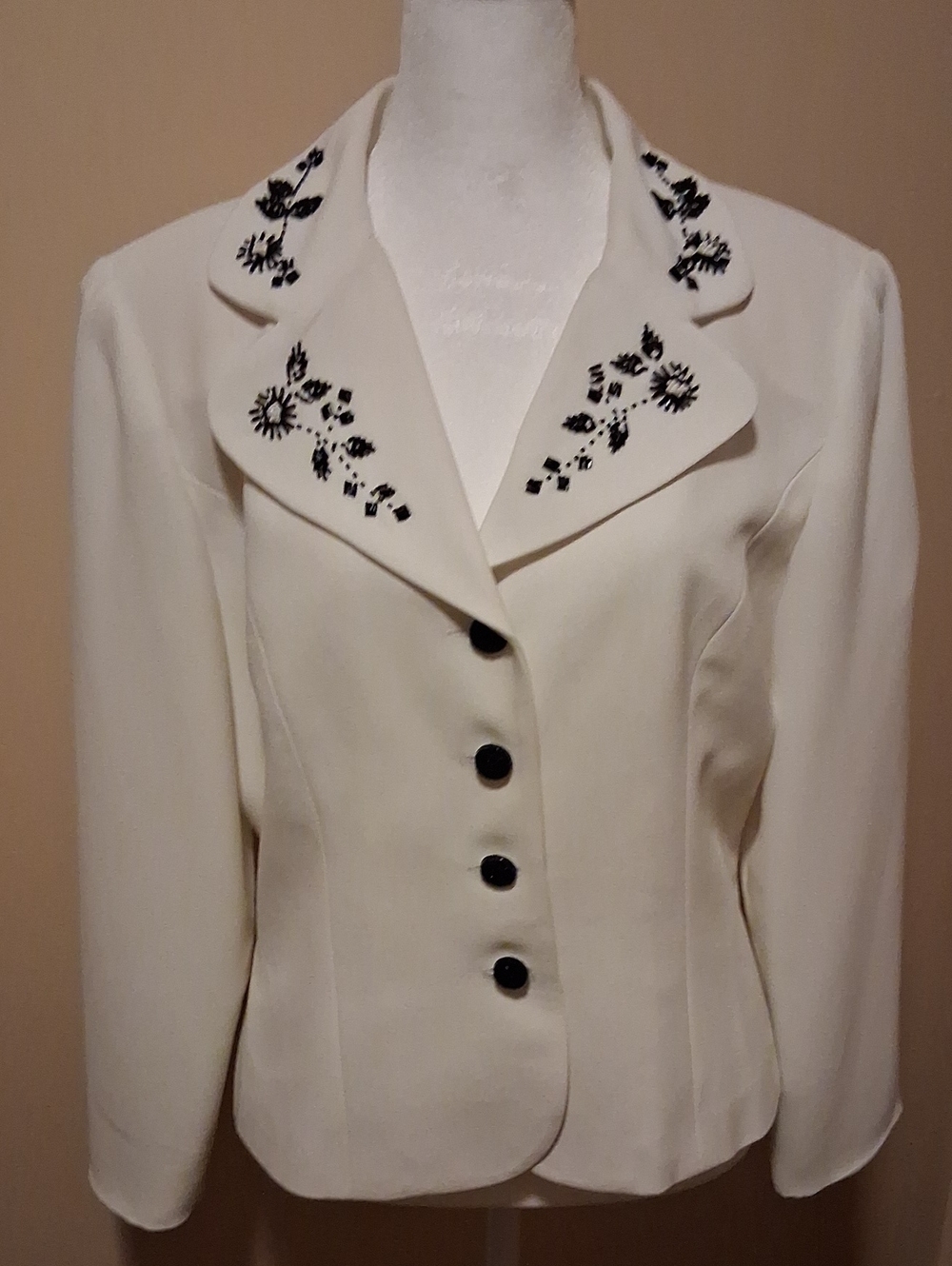 Positive Attitude White Blazer with Black Embroidered Collar
